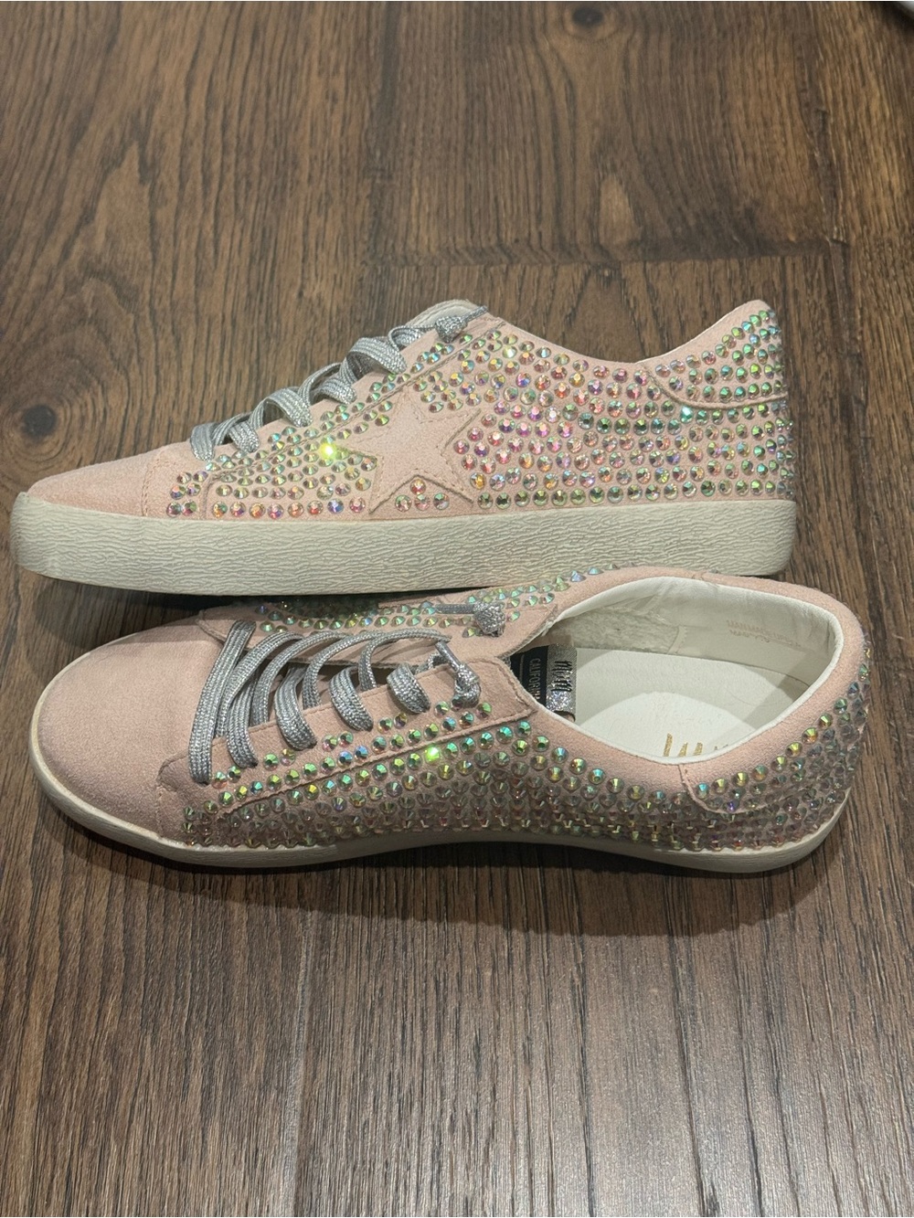 Pink Crystal-Studded Lace-Up Sneakers for Women